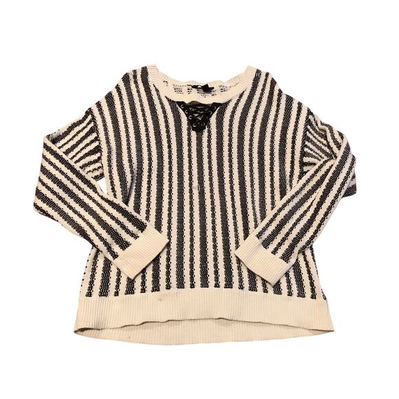 Rock & Republic XXL Sweater, Knit Top, Stripes Black Off-White Beach Long Sleeve - Picture 1 of 9